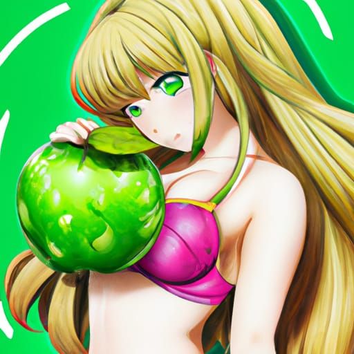 Anthropomorphic Apple in Bikini, Anime Style
