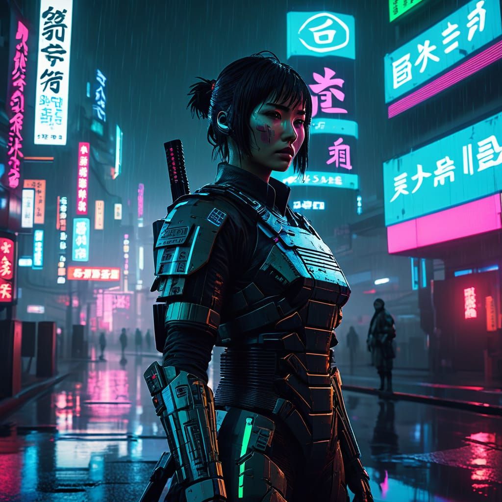 Cyberpunk Warrior Goddess in Neon Tokyo