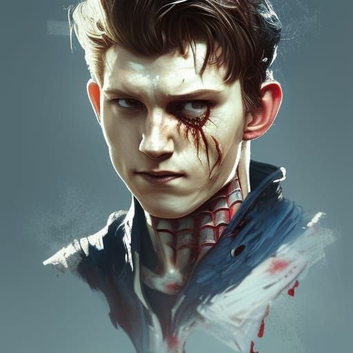 Zombie Spider-Man Portrait in Hyperdetailed Style