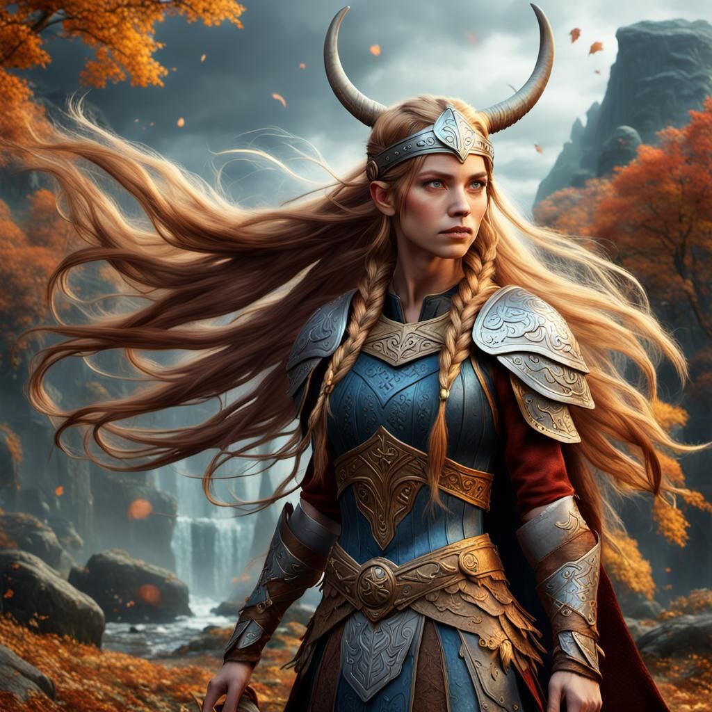 Fall Fairy as Viking Valkyrie: Detailed Fantasy Art