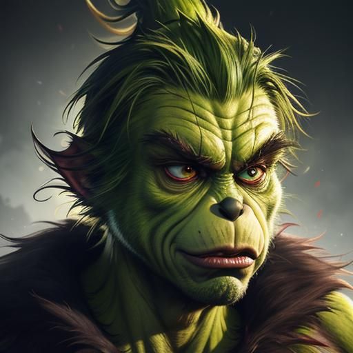 Hyperrealistic Grinch in Splash Art Style