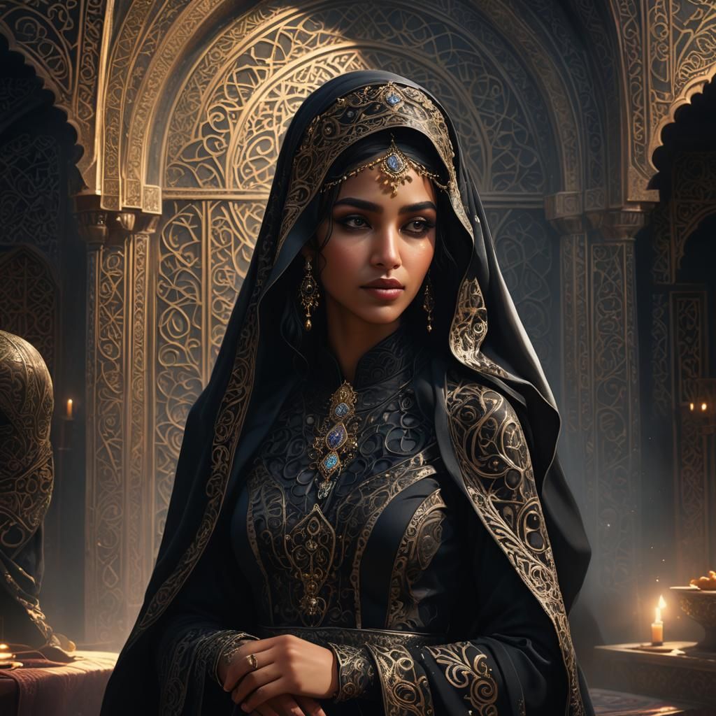 Muslim Girl in Black Gown: Fantasy Concept Art