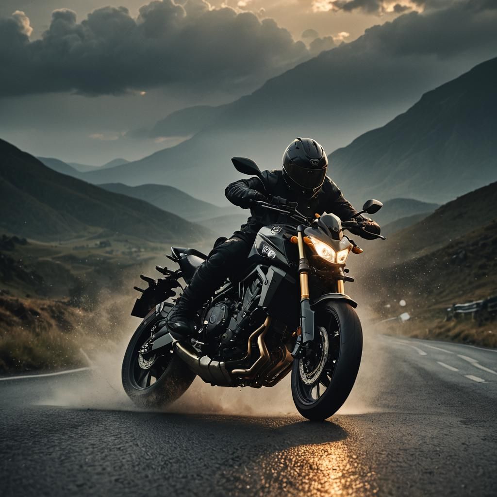 Yamaha MT-07 Motorcycle on Stormy Mountain Road
