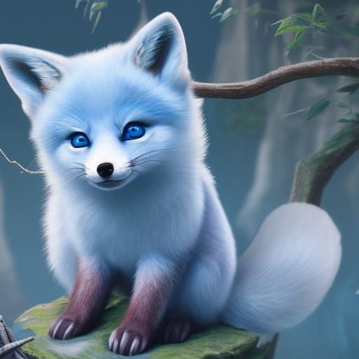 Cute Baby Blue Fox in Detailed Matte Painting