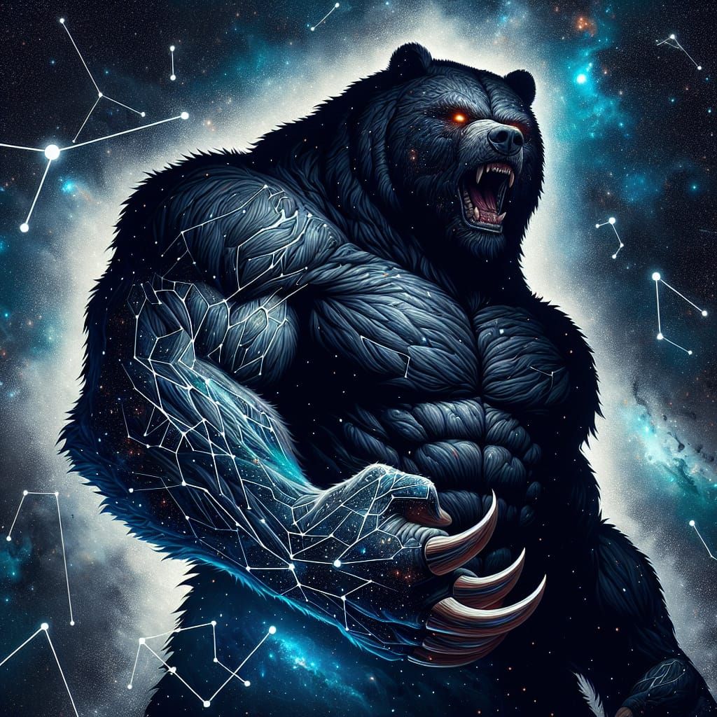 Obsidian Werebear Crushing Constellation: Fantasy Concept Ar...