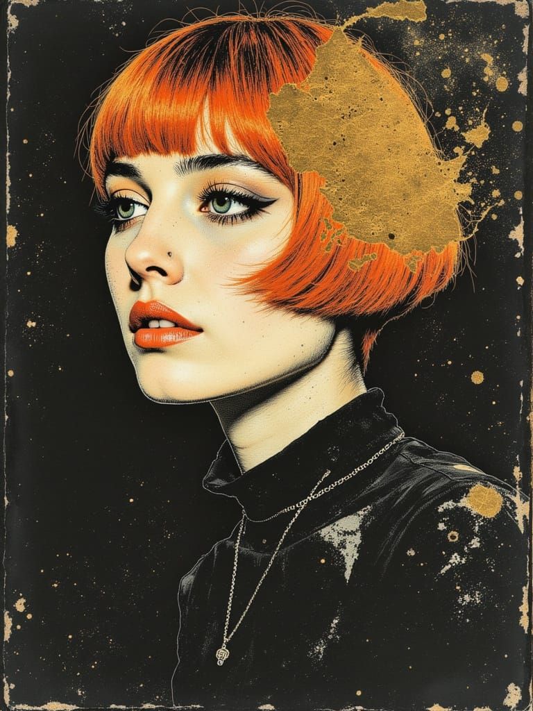 Mandelbrot Portrait of a Cool Young Woman in Burnished Gold