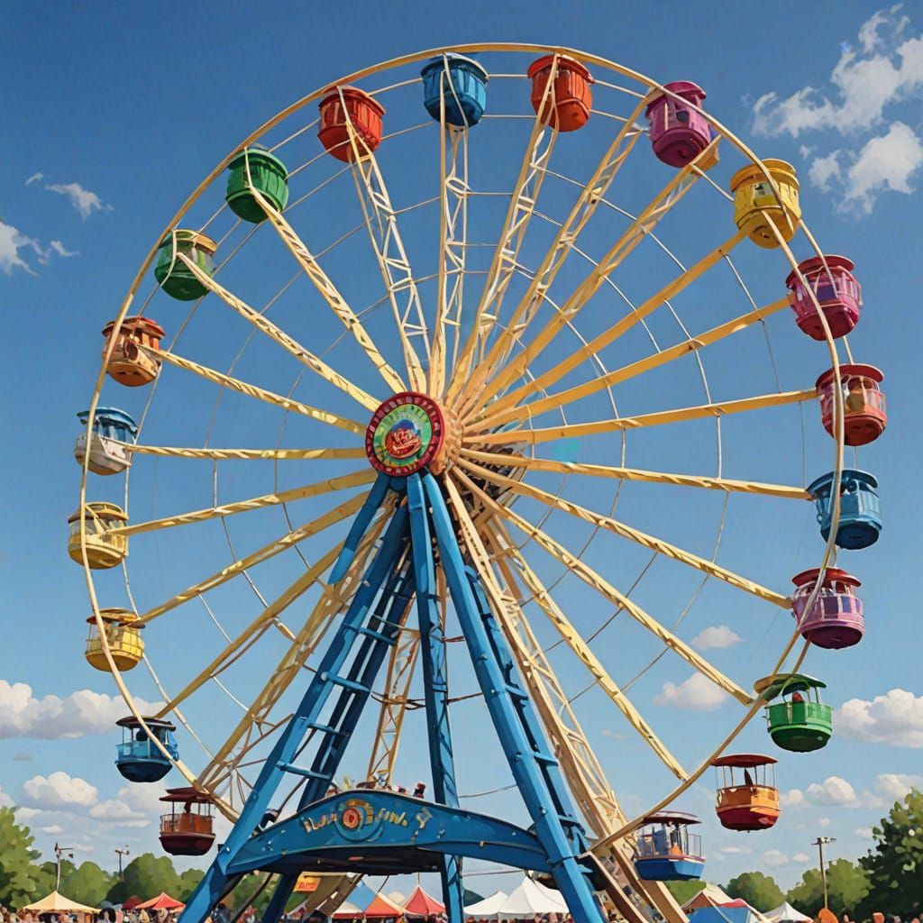 Impressionist Ferris Wheel Under Blue Sky