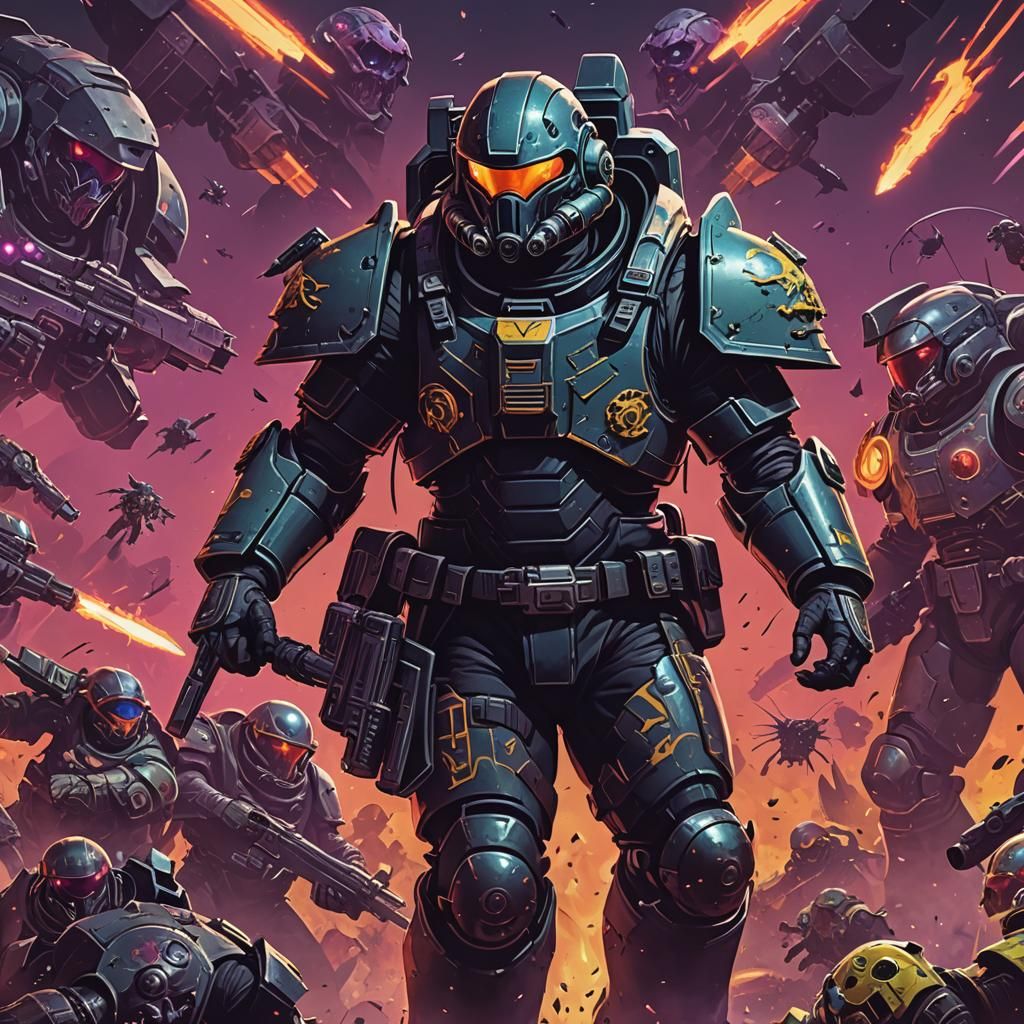 Helldivers 2 Soldier in Synthwave Neon Style