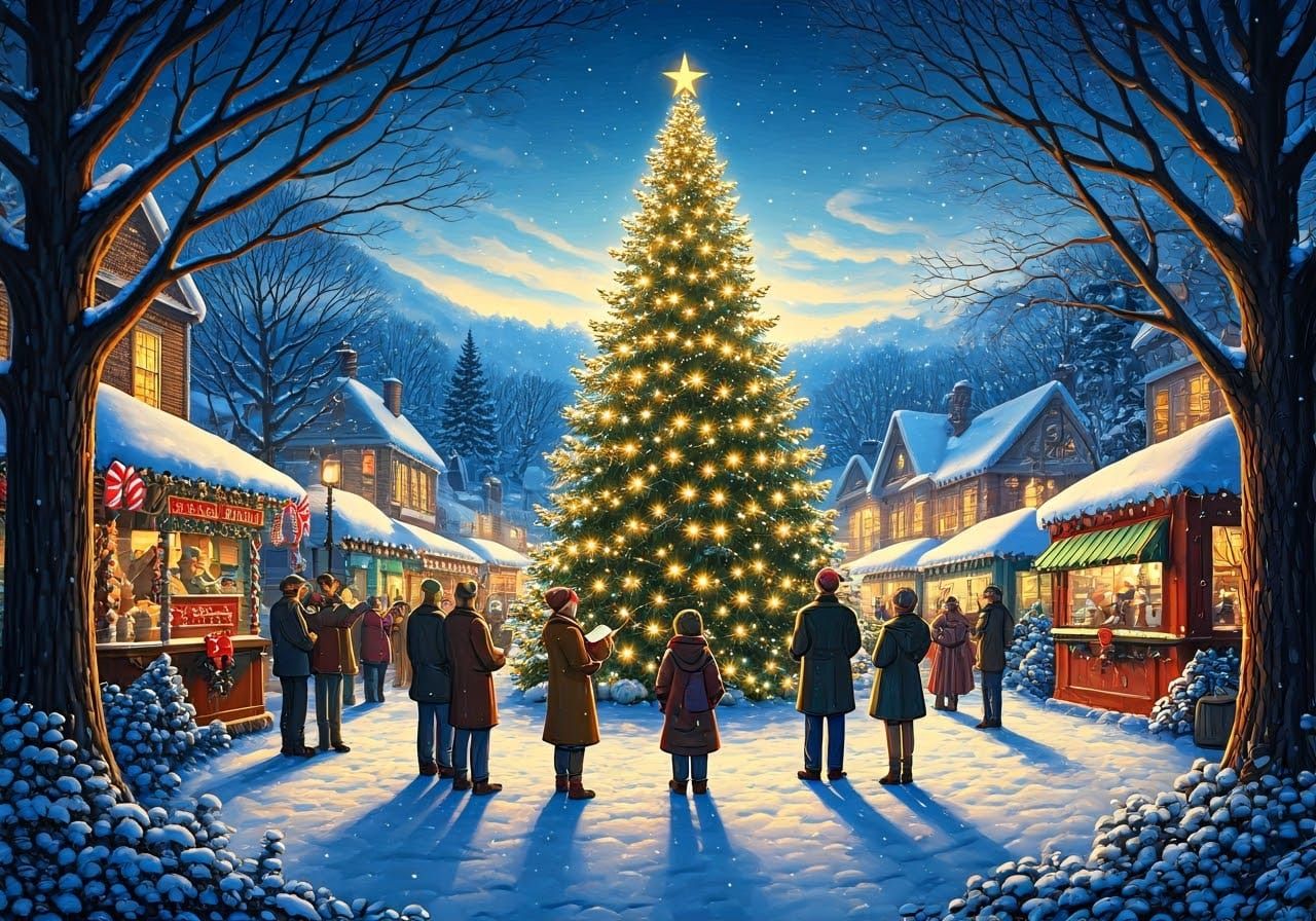 Winter Wonderland Christmas Scene in Romantic Watercolor Sty...