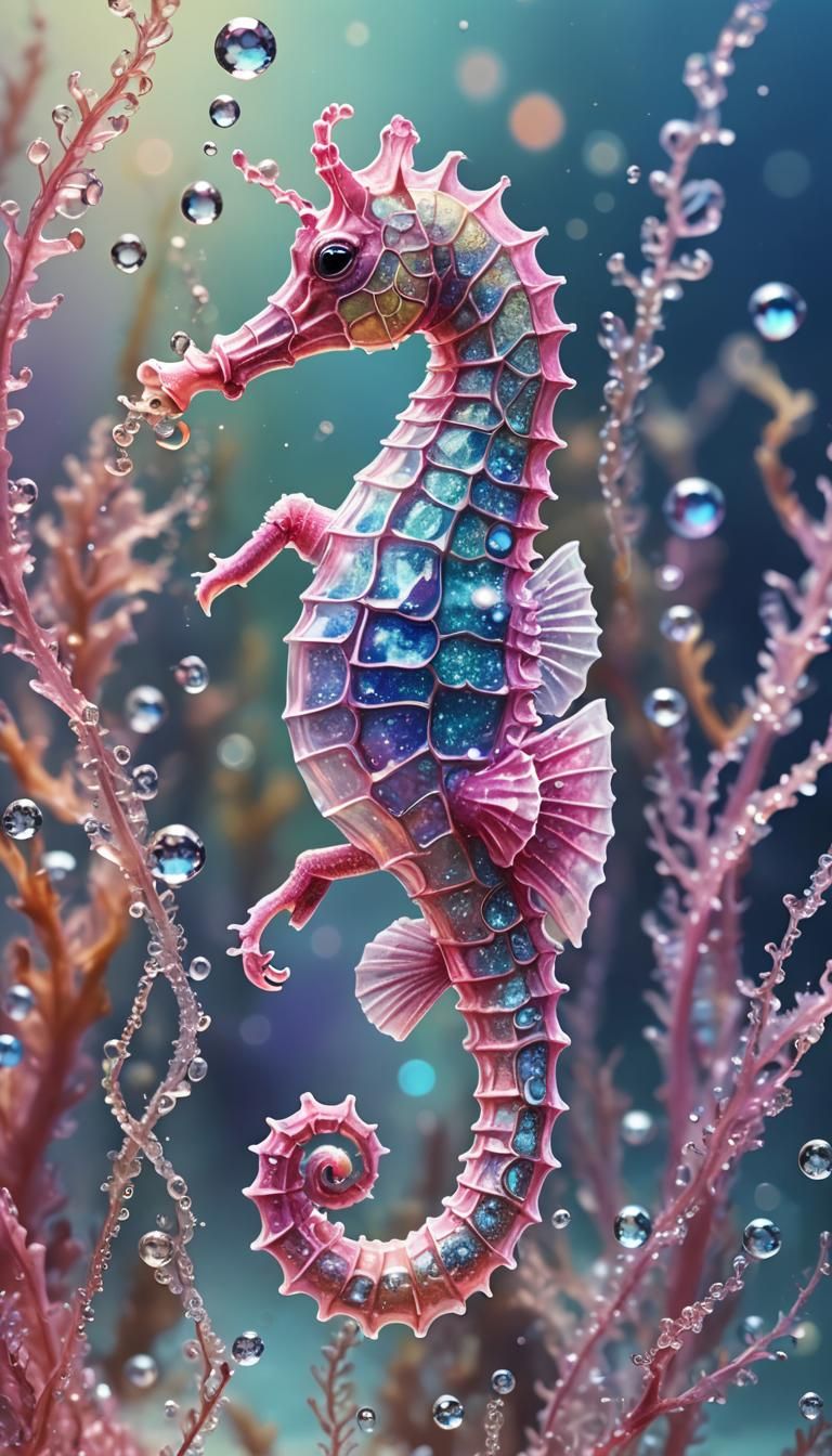 Sparkling Pink Seahorse in Vibrant Digital Art