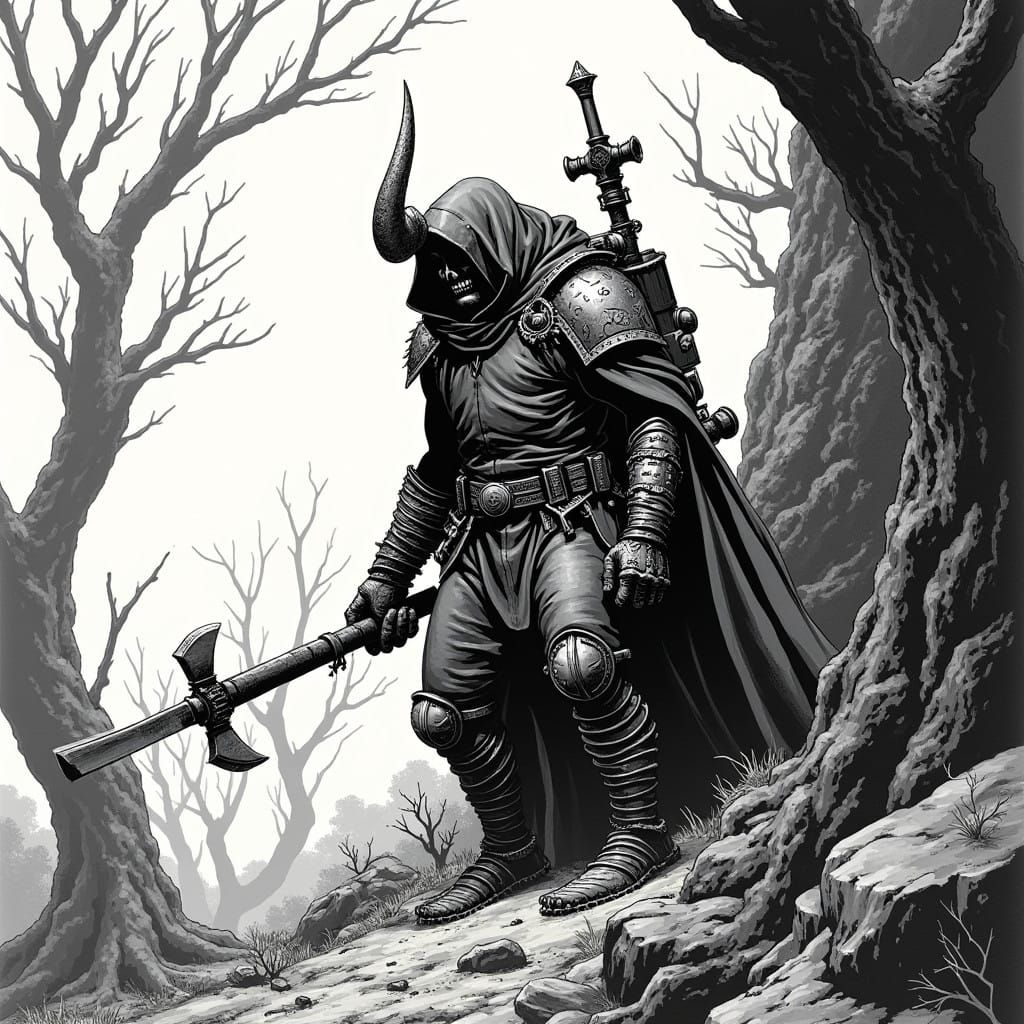Grimdark Comic Book Art in Dark Fantasy Style