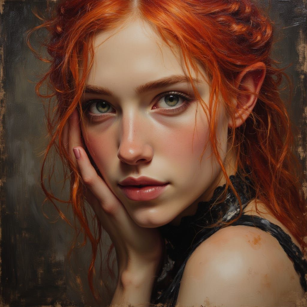 Redhead Woman Portrait in Dungeons and Dragons Style