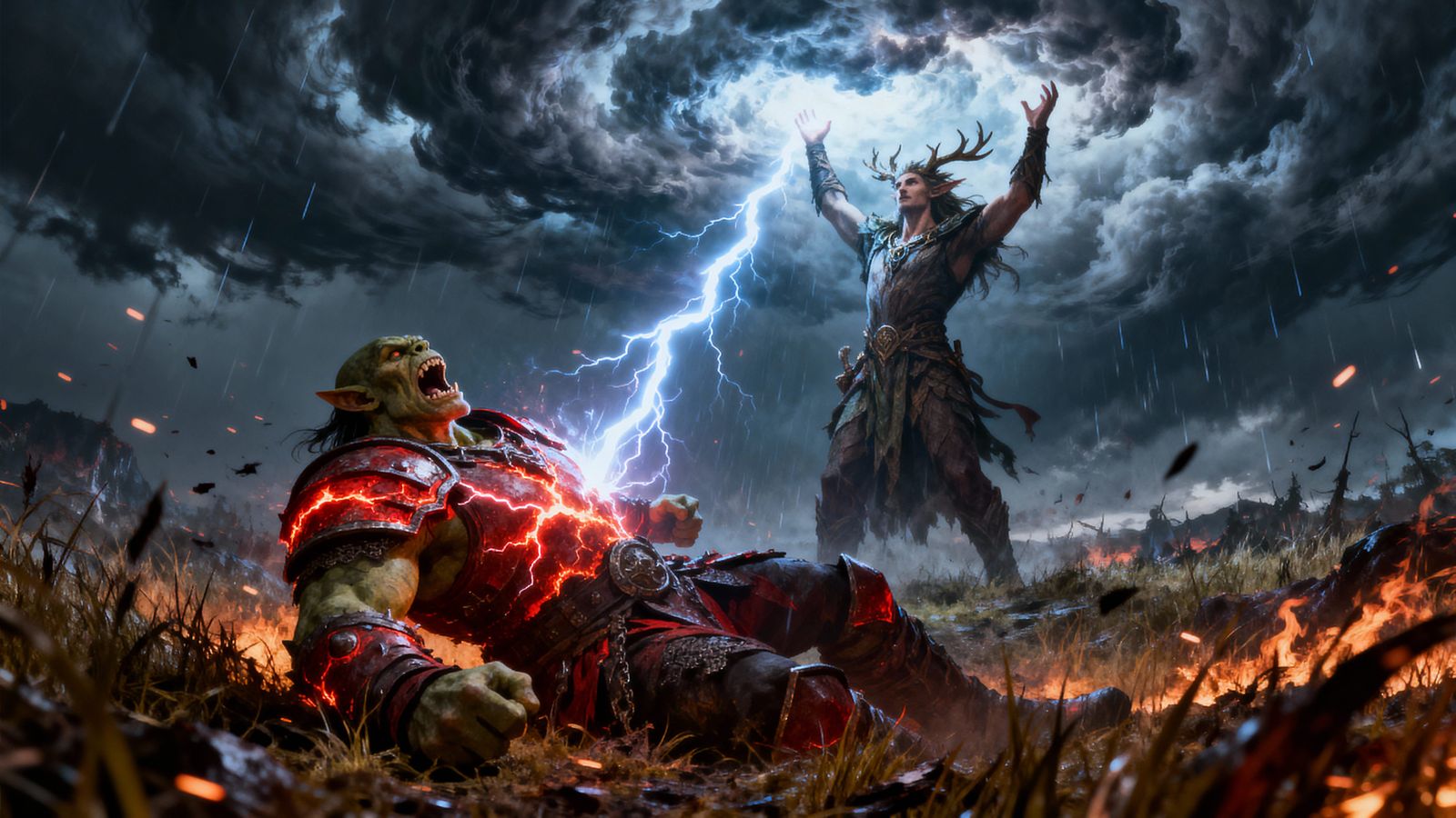 Druid Summons Lightning to Strike Orc Warrior