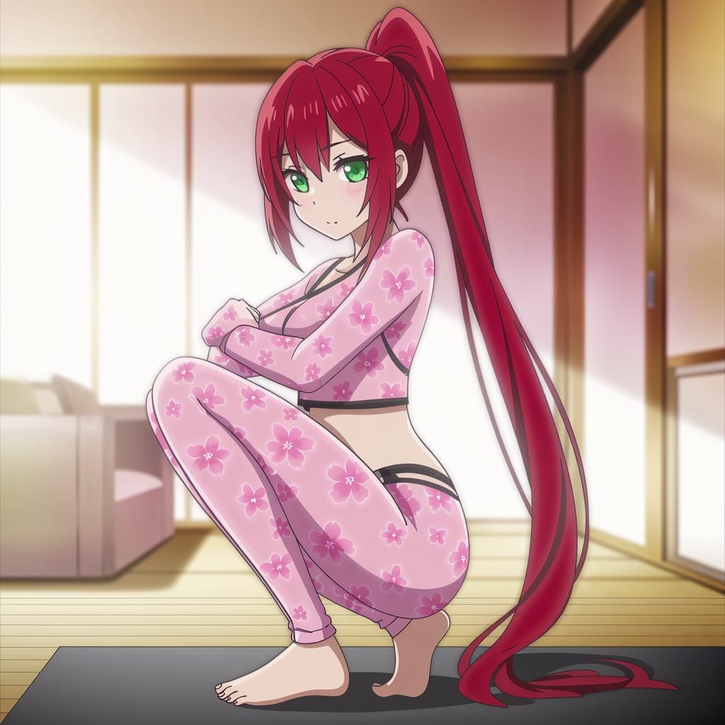 Anime Woman in Shibuya Apartment Does Squats