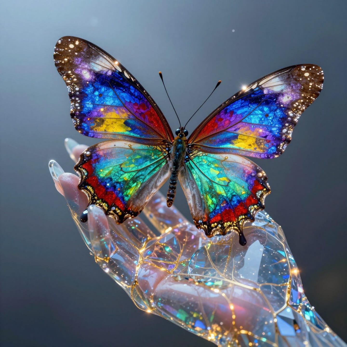 Hyper-Vivid Butterfly on Holographic Hand