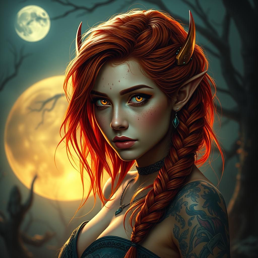 Mystical Woman with Braided Hair, Fantasy Art