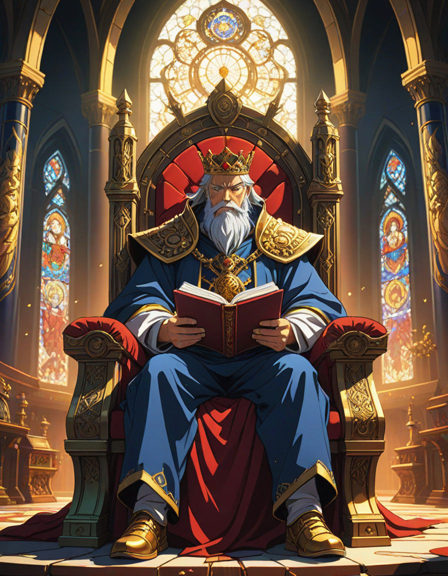 Regal Scripture in Vibrant Anime Throne Room