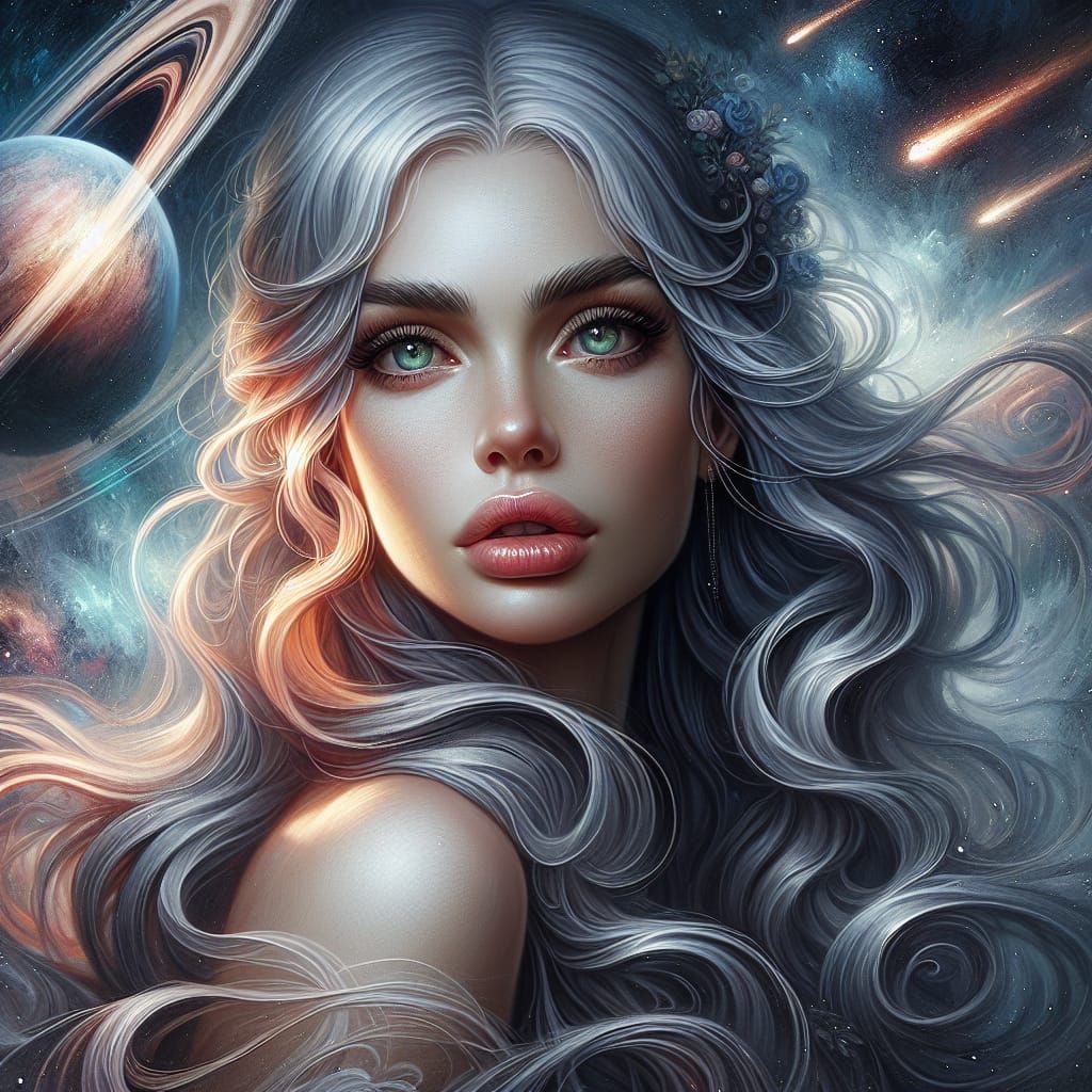Cosmic Beauty: Woman with Saturn in Fantasy Art