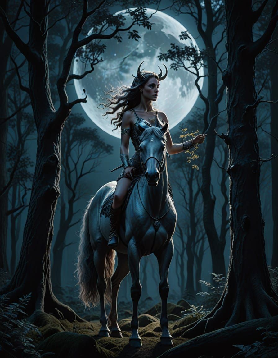 Moonlit Centaur Warrior in Ethereal Forest