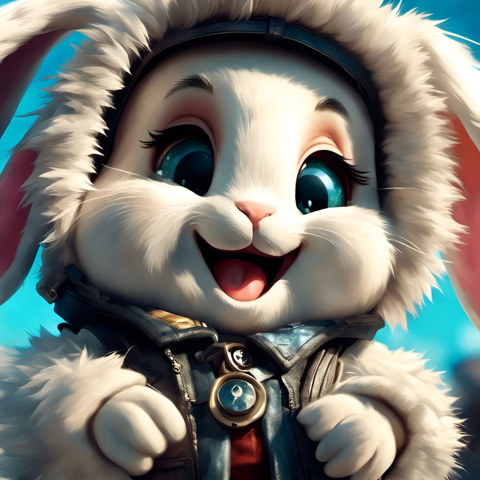 Laughing Anthropomorphic Bunny Portrait in 3D