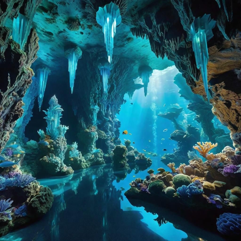 Aquamarine Crystal Grotto: A Fantasy Underwater Scene