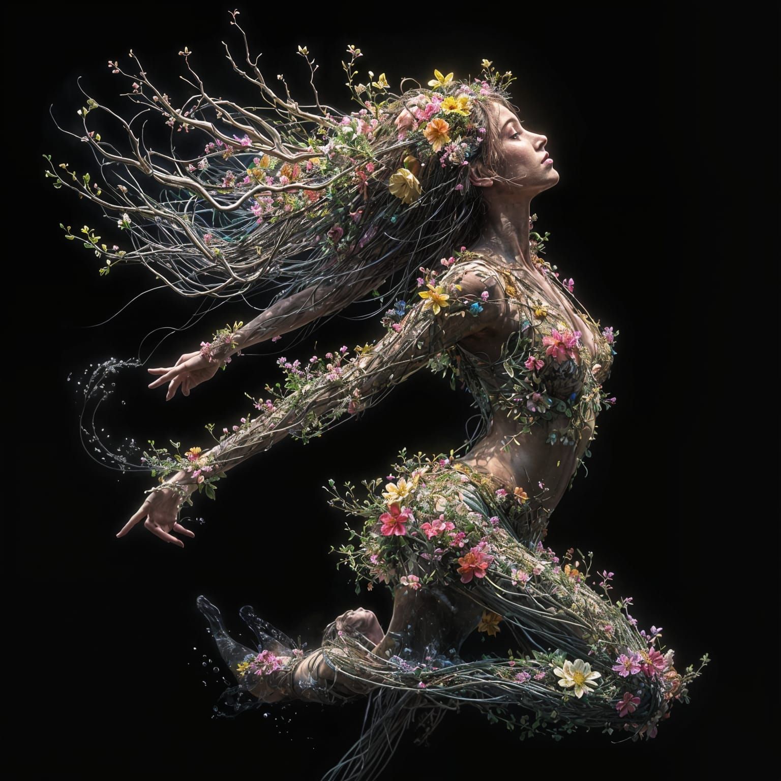 Underwater Flower Girl in Photorealistic Style