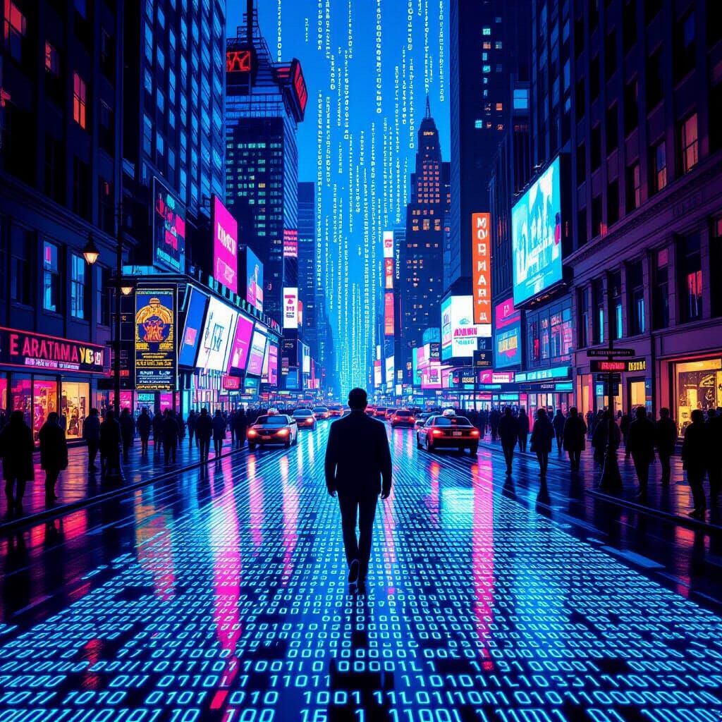 Futuristic New York Street of Digital Code
