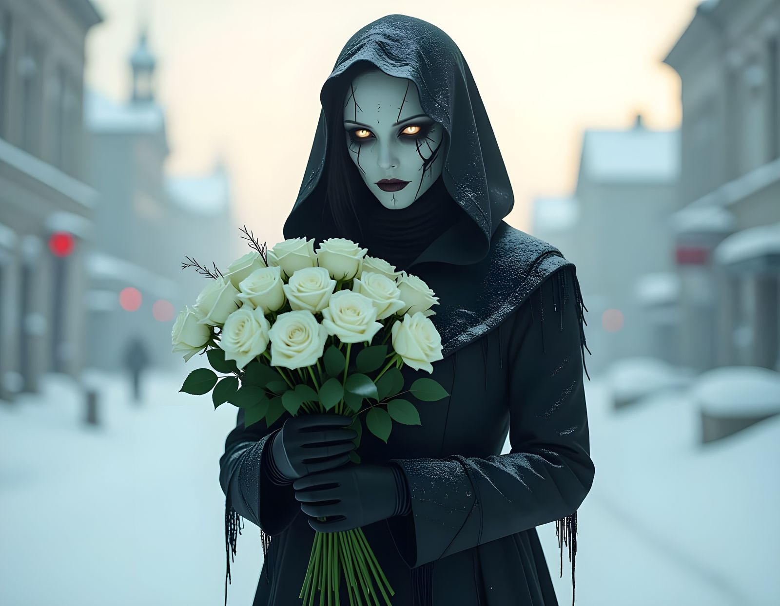 Android in Desolate City: Beksiński and Caravaggio Style