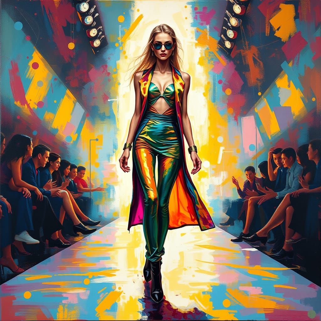 Ethereal Fashion Model on a Glowing Runway in Neo-Impression...