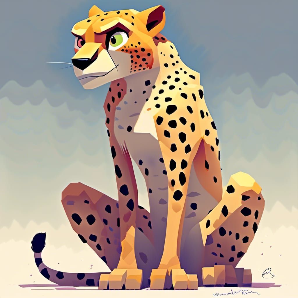 Pixar Cheetah Cartoon in Polygonal Art Style