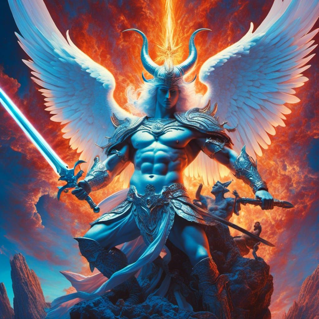 Devil vs Angel: Holographic Astral Illustration