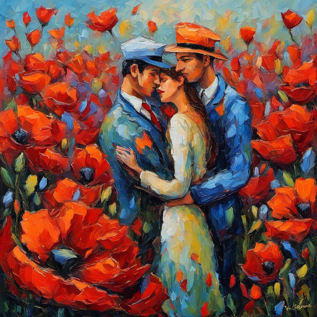 Lovers in Neo-Impressionist Expressionist Style