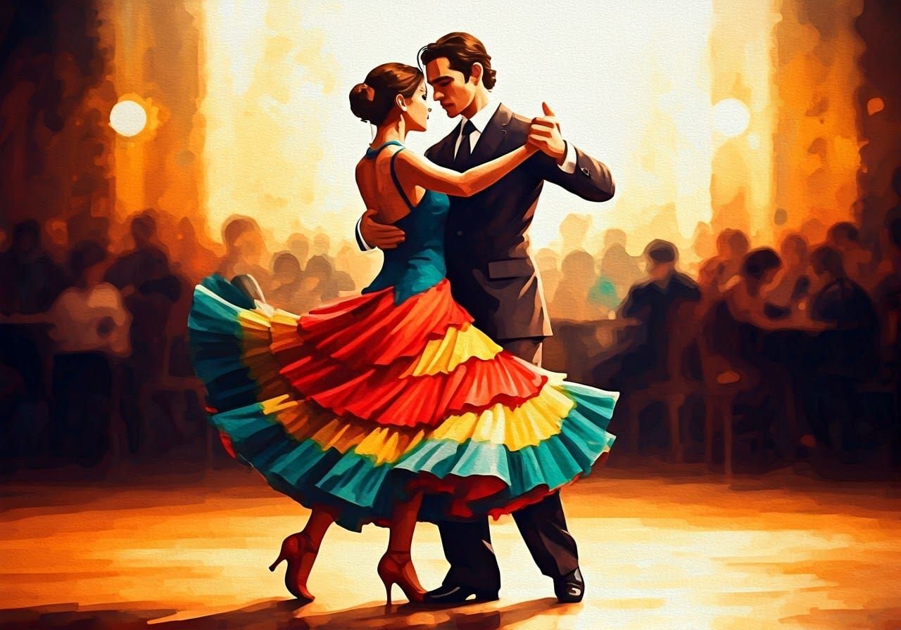 Romantic Tango Dance in Vibrant Watercolors