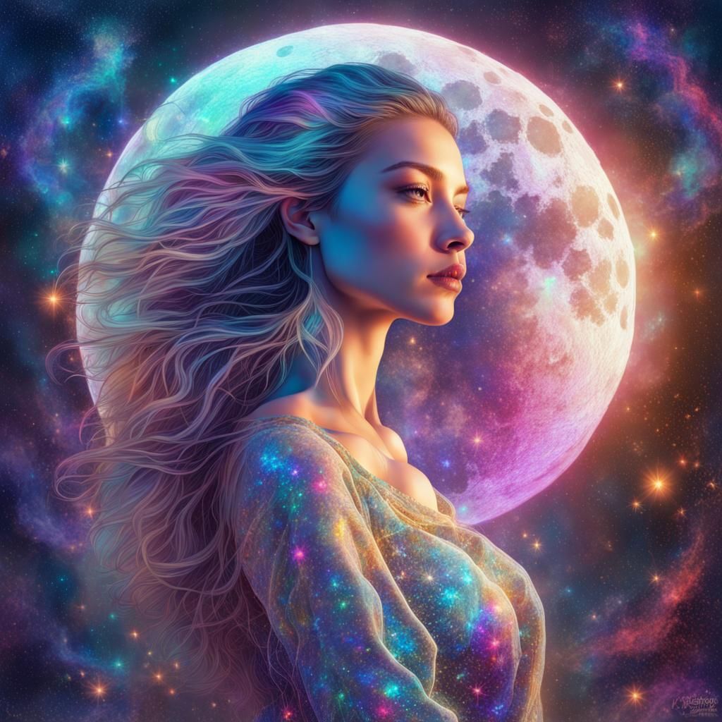 Woman with Light Magic on the Moon