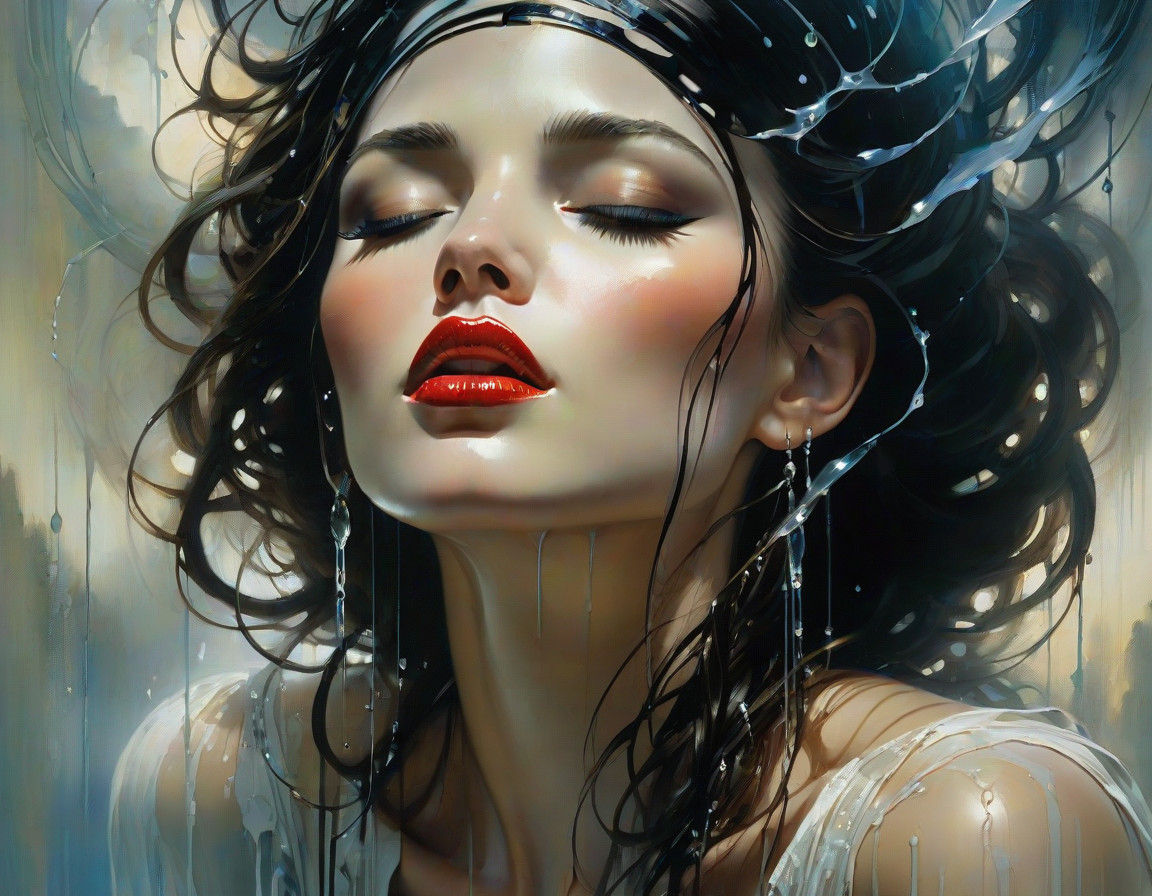 Ethereal Woman in Dazzling Surreal Landscape