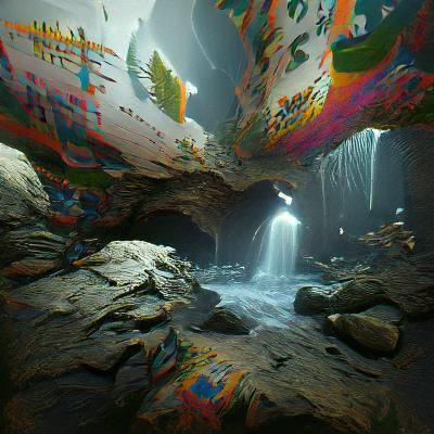 Waterfall in Cave: 3D Shaded Digital Art