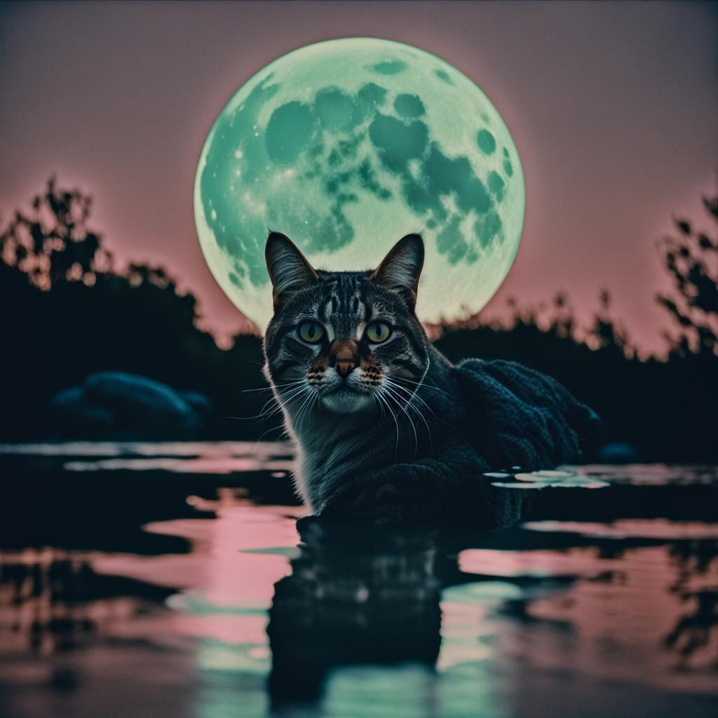 Cat Face Reflection: Cinematic Film Still