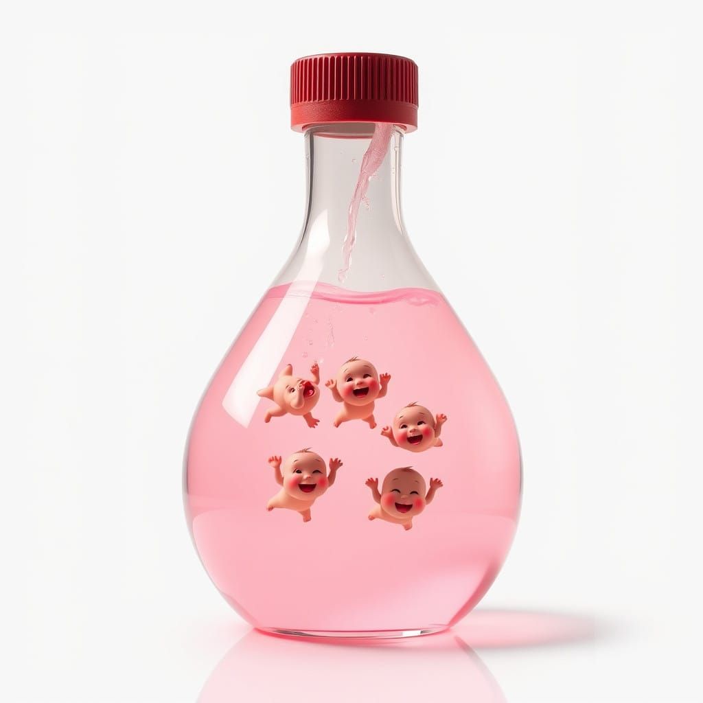 Giant Pink Oil Bottle Filled with Happy Babies at Play
