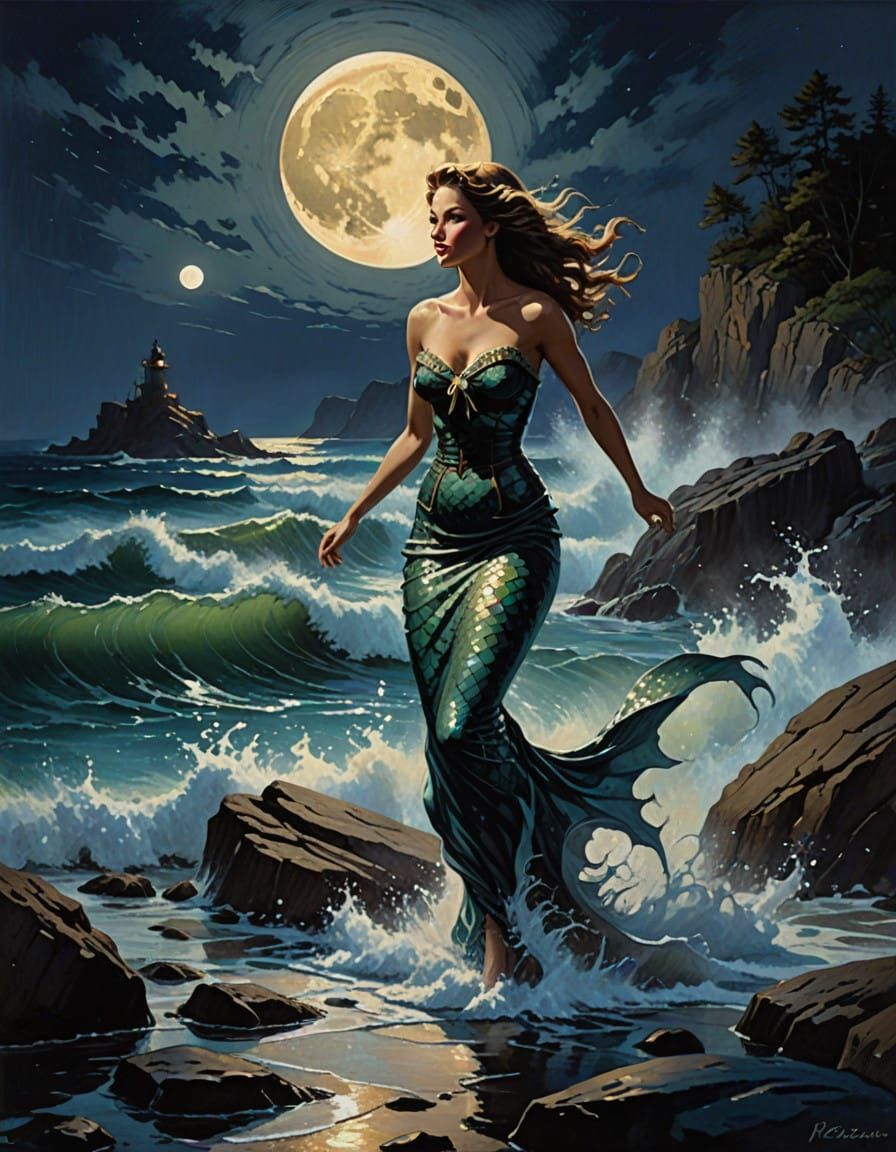 WWII US Marine Soldier Meets Seductive Mermaid Under Moonlit...