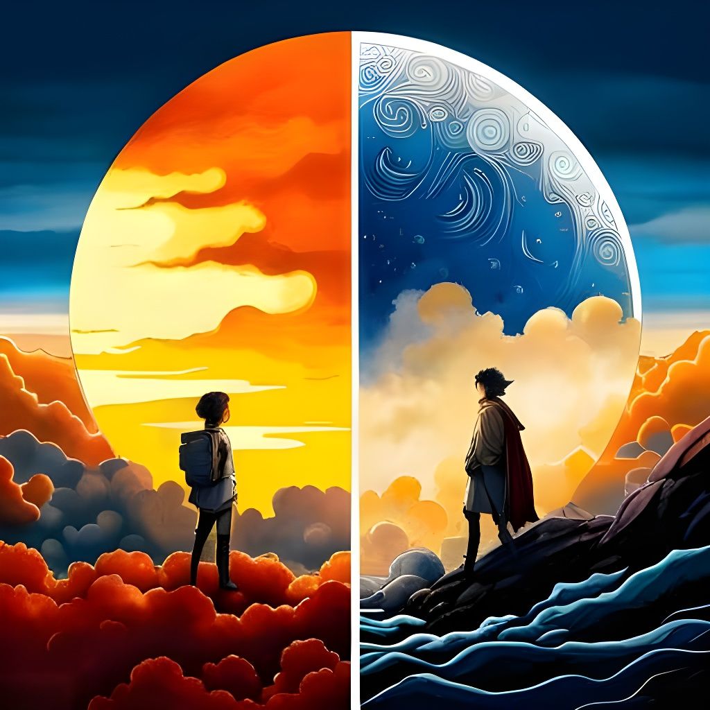 Split Sun and Moon Watercolor Manhwa Artwork