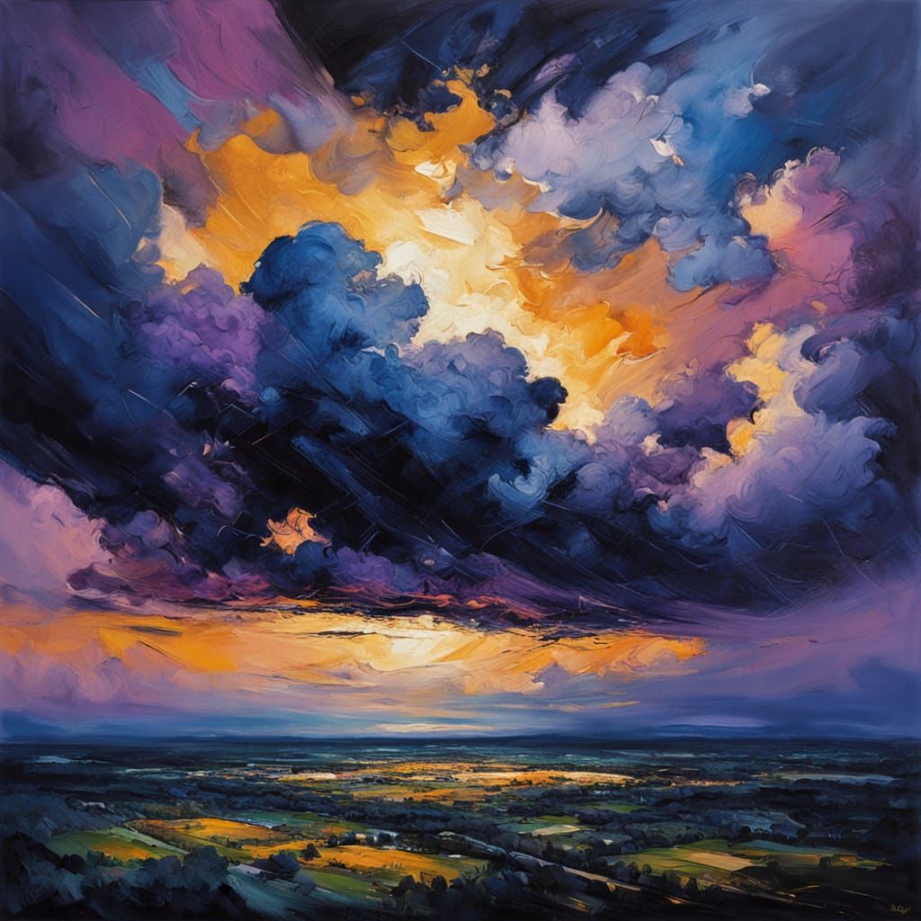 Emotive Oil Painting of Dramatic Sky and Horizon