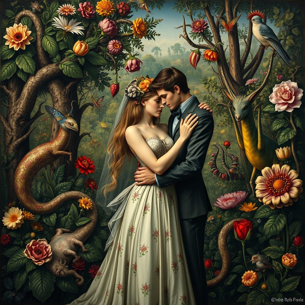 Surreal Garden of Love in the Style of Hieronymus Bosch