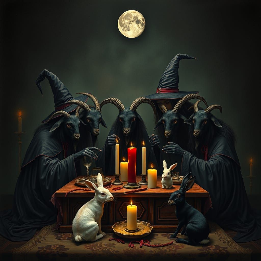 Surreal Dark Ritual Scene in Mystic Black and White