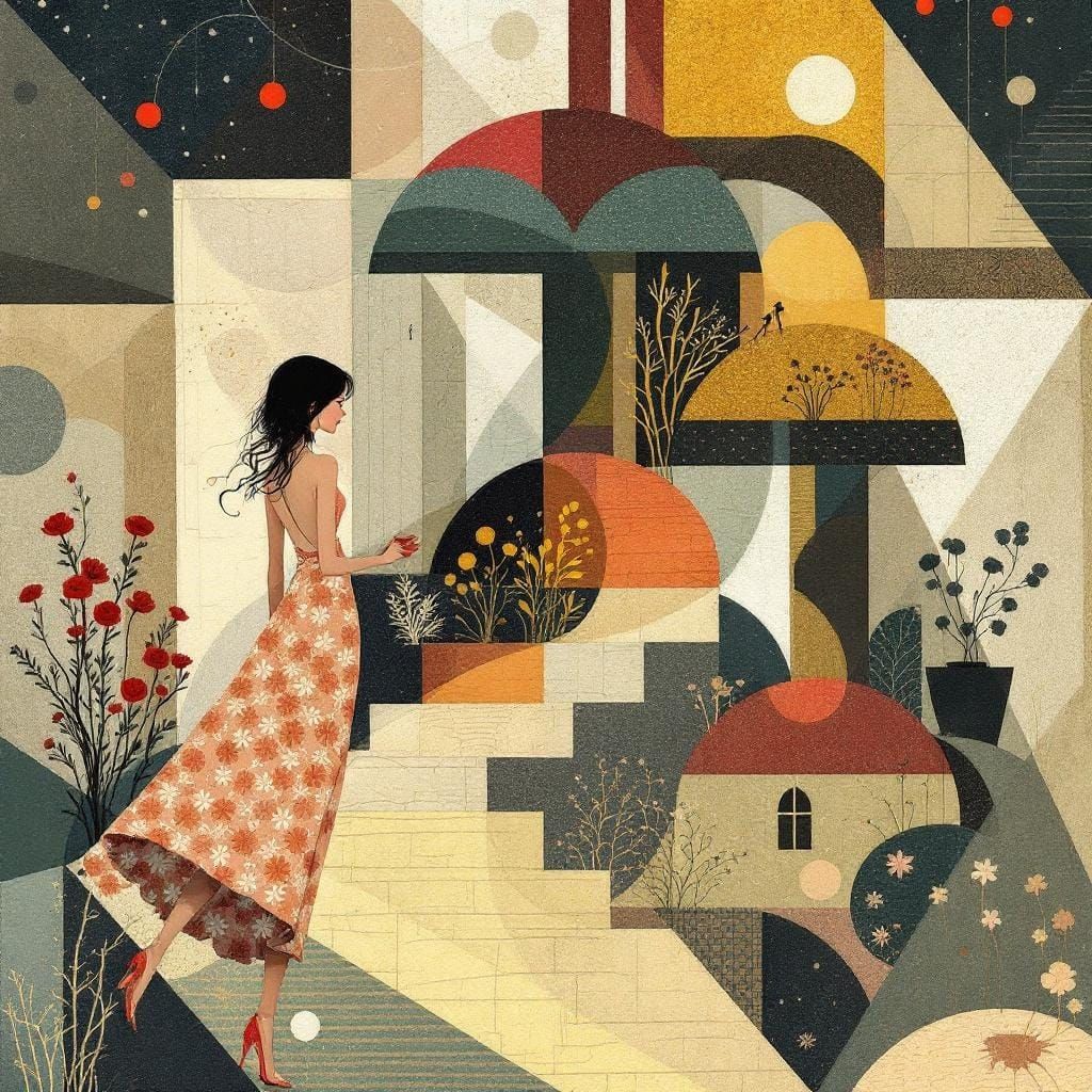 Fairy-Tale Scene in Mixed-Media Collage Style