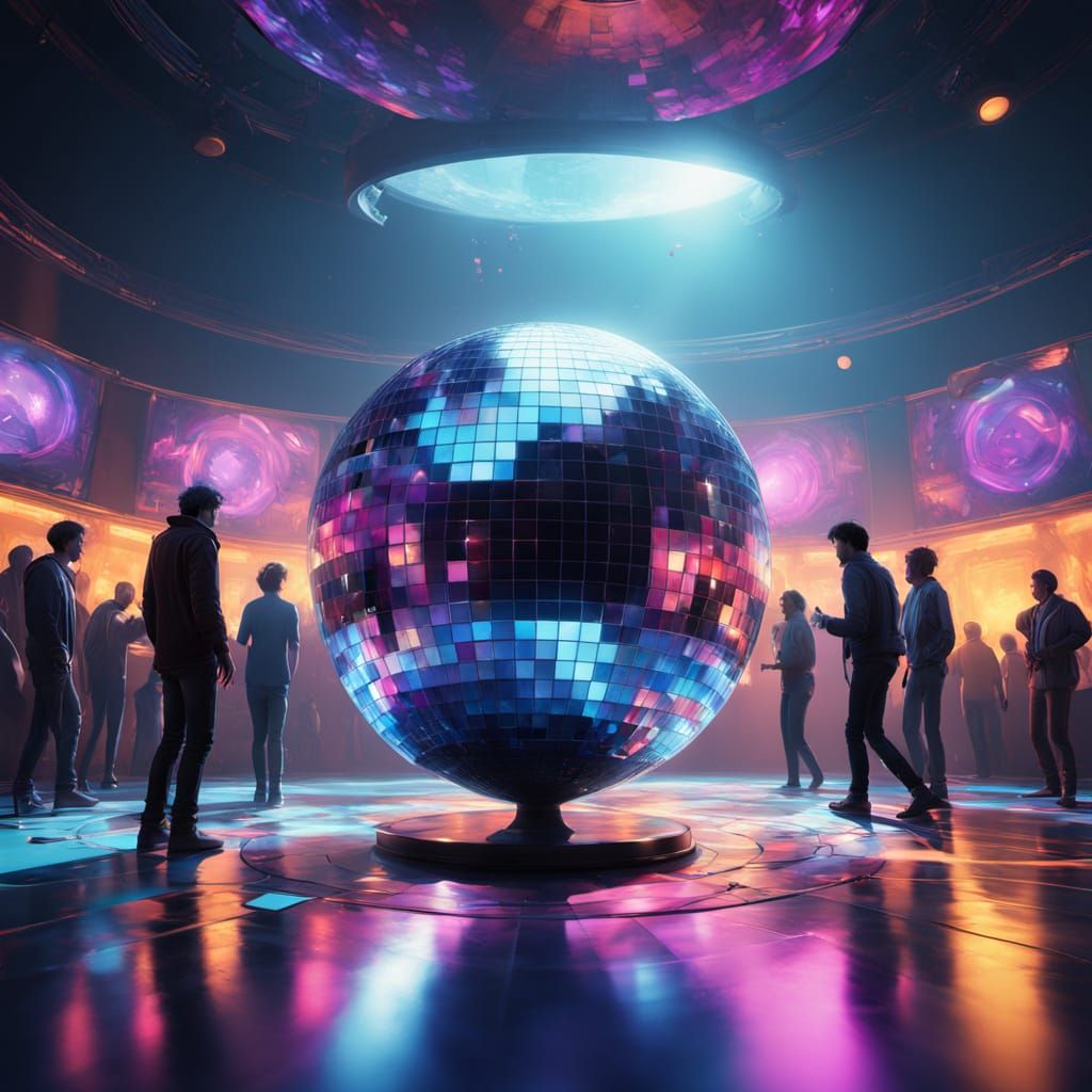 Vibrant Disco Scene in Triadic Colors