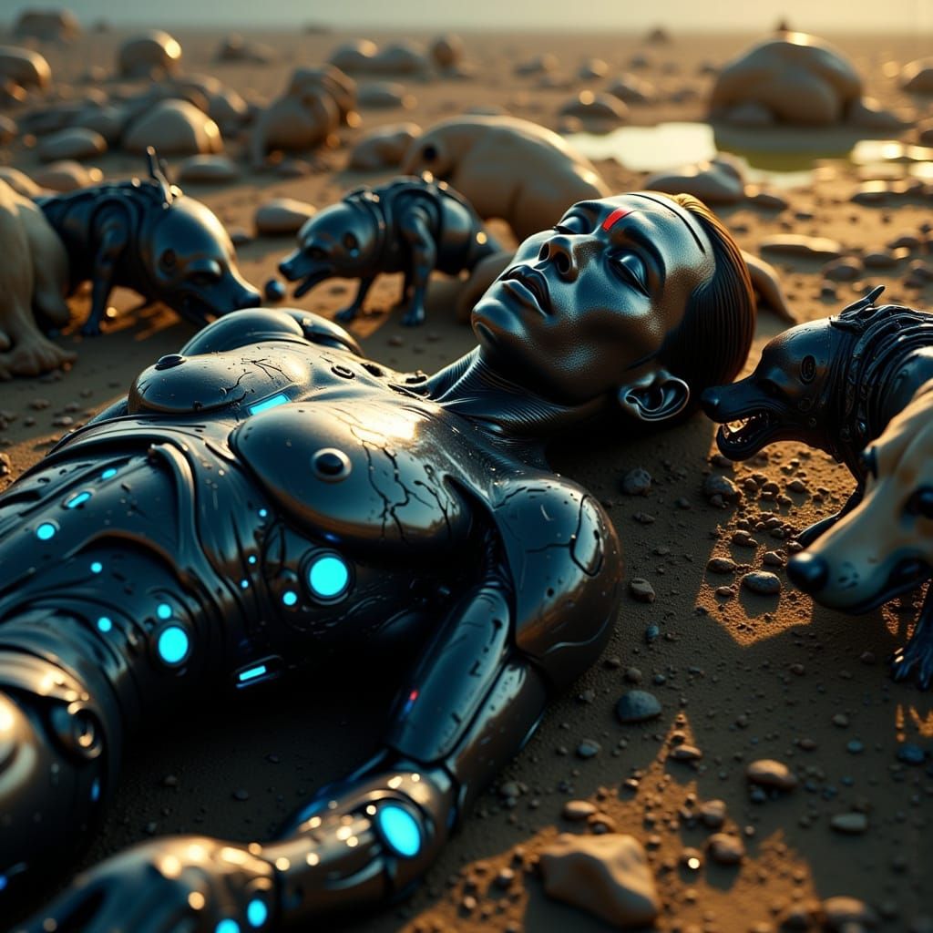 Post-Apocalyptic Cyborg in Sci-Fi Wasteland