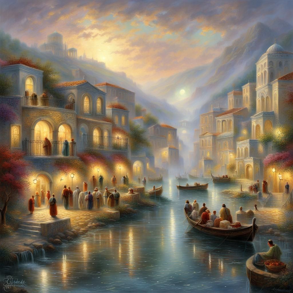 Flooded Greek City in Ethereal Fantasy Style