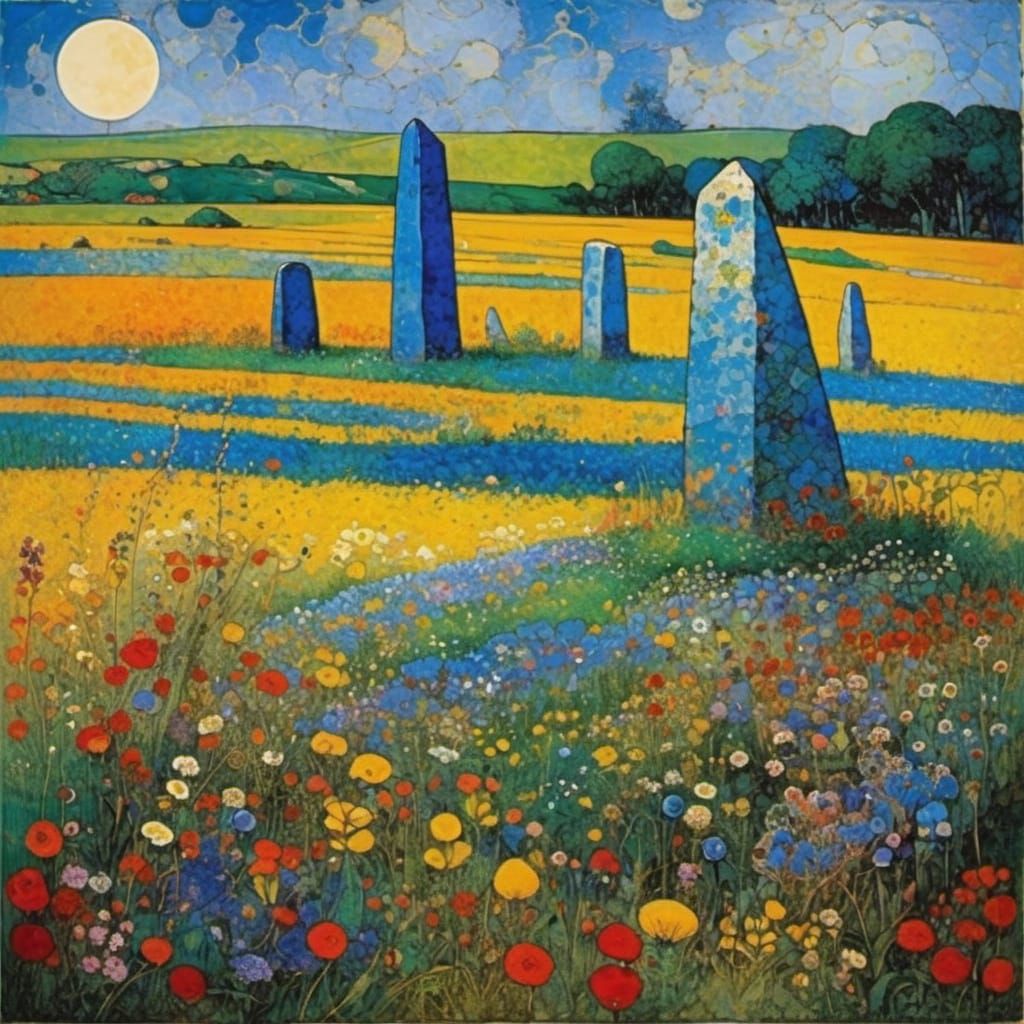 Wildflower Field with Standing Stones, Impasto Style