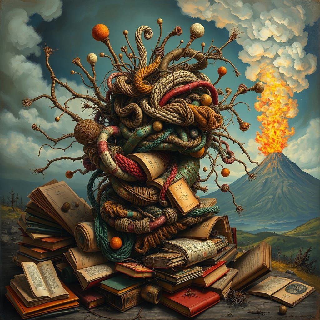 Surreal Sculpture Explosion in Dreamlike Gouache Style