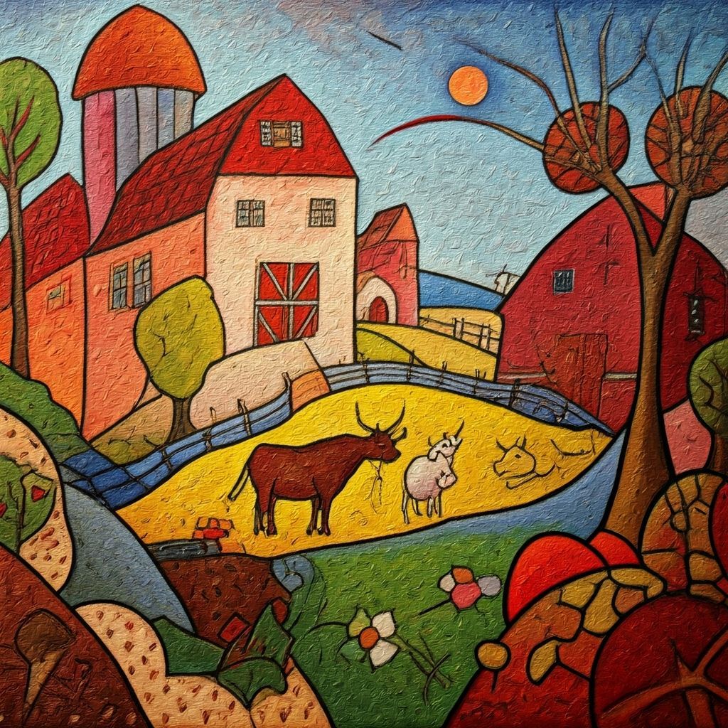 Abstract Farm Scene Inspired by Kandinsky